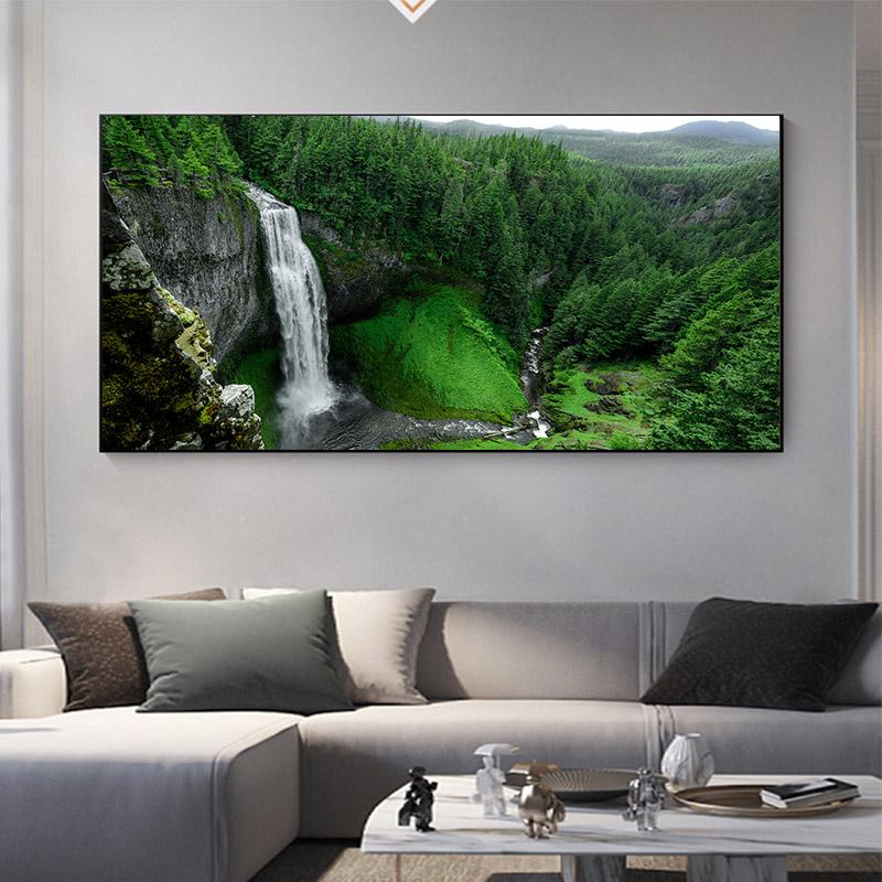 Landscape Waterfall Green Forest Canvas Painting Modern Posters and Prints Wall Art Pictures Living Room Home Decor No Frame