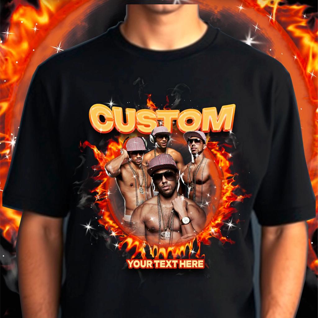 Custom Flame Boot Leg Rap T-Shirt, Gift Fire Bachelorette Party Your Text Image