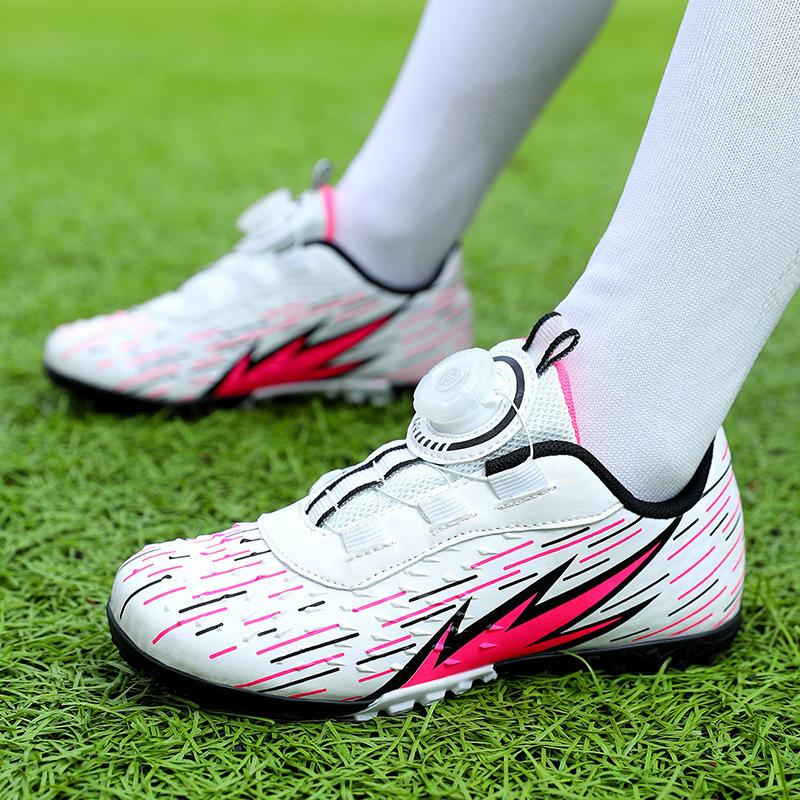 Новые детские футбольные бутсы весна-лето для мальчиков с шипами TF, подростковые, для девочек, учеников начальной школы, с вращающимися кнопками, для тренировок на траве