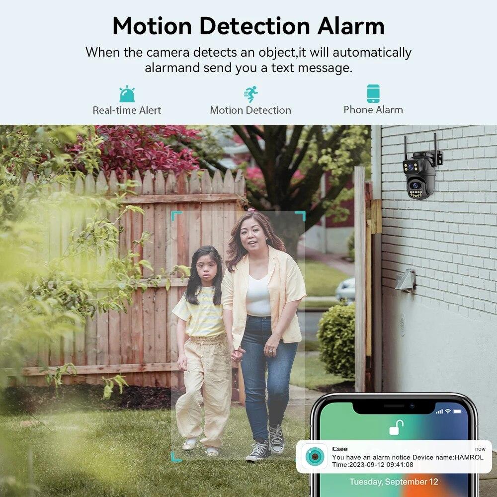 4K Wi-Fi камера наблюдения с двойным объективом, 4-кратным цифровым зумом, искусственный интеллект, обнаружение человека, уличная охранная PTZ-IP-камера