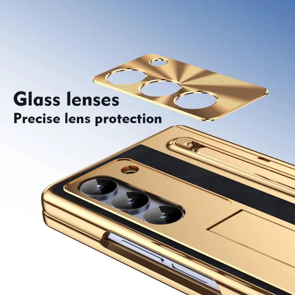 Премиальный бизнес-чехол для телефона с откидной подставкой и слотом для ручки, противоударный чехол для Samsung Galaxy Z Fold 7 6 5 4, закаленное защитное стекло