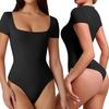 Women's Square Neck Short Sleeve Bodysuit Tummy Control Seamless Shaper Sexy Thong Shapewear One Piece Bodysuit