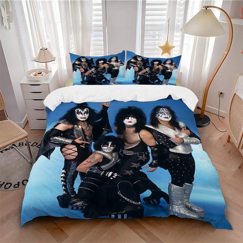 Kiss Classic Rock Band Print 3Pcs Bedding Set,Duvet Cover with 2 Bedro,Pillowcase Home Birthday Gift