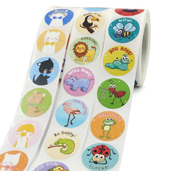 1 Roll Teacher Sticker Strong Stickiness Decorative Self-Adhesive Cartoon Animals Motivational Reward Stickers for School