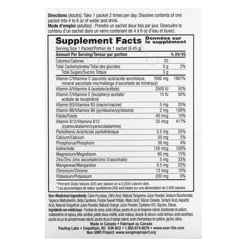 Ener-C, Vitamin C, Multivitamin Drink Mix, Tangerine Grapefruit, 1,000Mg, 30 Packets, 9.45G(0.3Oz)