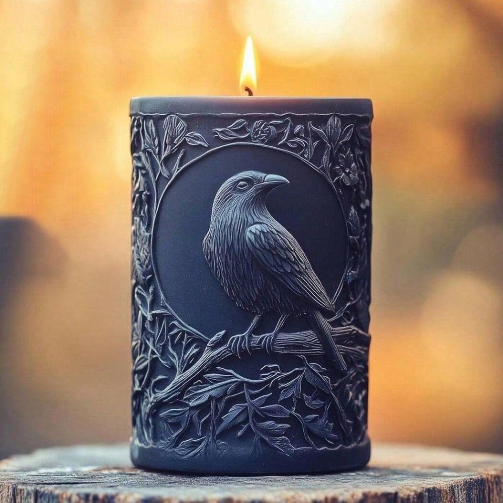 Raven Design Crow Silicone Mold Bird Branch Relief Resin Mould Candle Silicone Mold Plaster Crafts