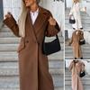Woman Fall Winter Overcoat Solid Color Loose Double-breasted Straight Long Sleeve Thick Windproof Mid Length Lapel OL Commute Style Coat
