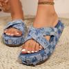 Women Denim Slippers New Summer Platform Sandals Beach Retro Slip On Casual Shoes Open Toe Flat Slippers Canvas Slides Women