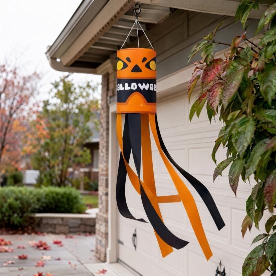 Hanging Door Decoration 39 Inch Halloween Windsock Flag, Cartoon Ghost Flag Windsock, Waterproof Decorative Wind Sock Ornament for Outdoor Garden Yard