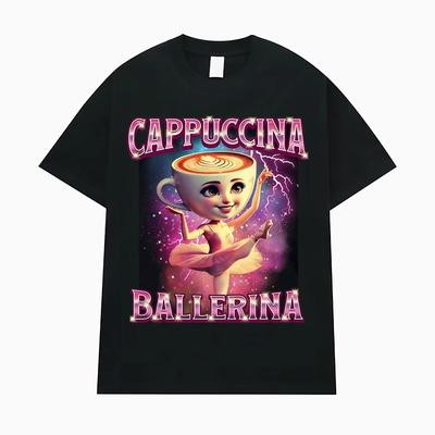 Футболка с принтом Cappuccina Ballerina Funnu Итальянский мем Brainrot для мужчин и женщин, модная, трендовая, повседневная, 100% хлопок