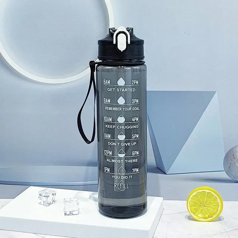 ActiveWear Large Capacity Water Bottle 800ml/27oz Leak Proof Plastic Drinking Cup with Time Scale for Travel Fitness