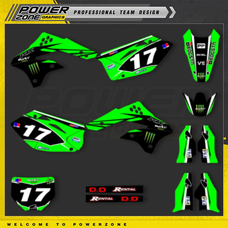 PowerZone Custom Team Motorcycle Graphics Backgrounds Decals Stickers Kit For Kawasaki KXF450 2006 2007 2008 KX450F