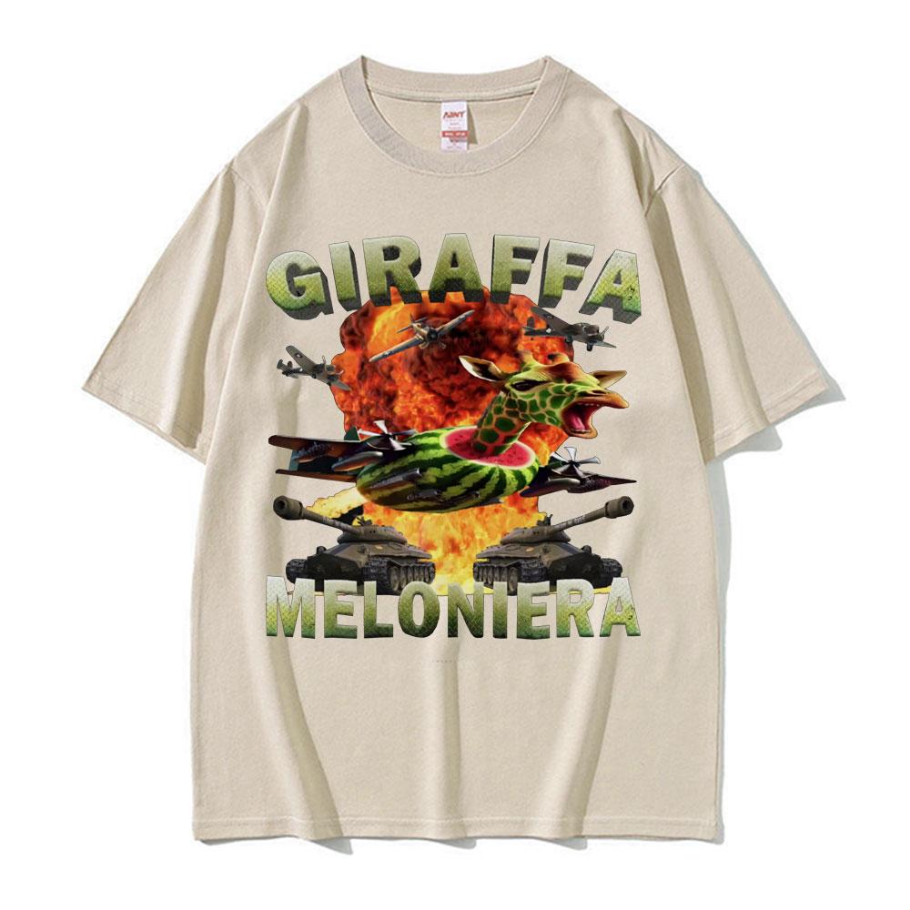 Giraffa Meloniera Funny Italian Brainrot Meme Tshirts Unisex Women Hip Hop Humor Style T Shirt Casual Comfort Short Sleeve Tshirt