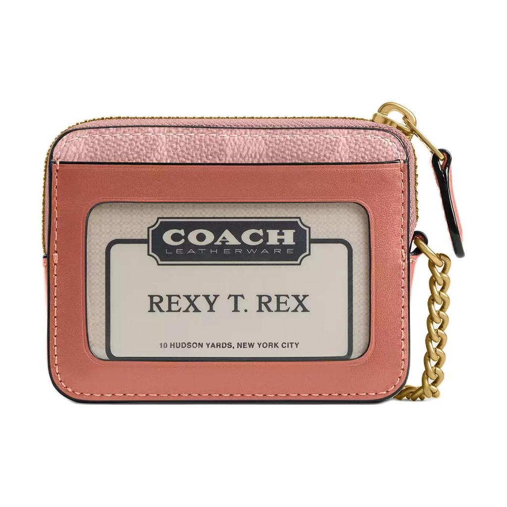 Coach Ключевая Фурнитура с Логотипом, Канва с Покрытием и Телячья Кожа, Картхолдер, Женские Аксессуары, Дыня-Розовый CAO37-B4YU2