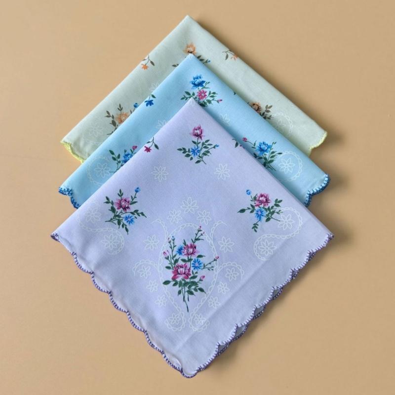 Набор handkerchiefs с цветочным мотивом, 18 шт., мягкие хлопковые салфетки с фестончатым краем для личного использования, сервировки стола и упаковки мелких предметов