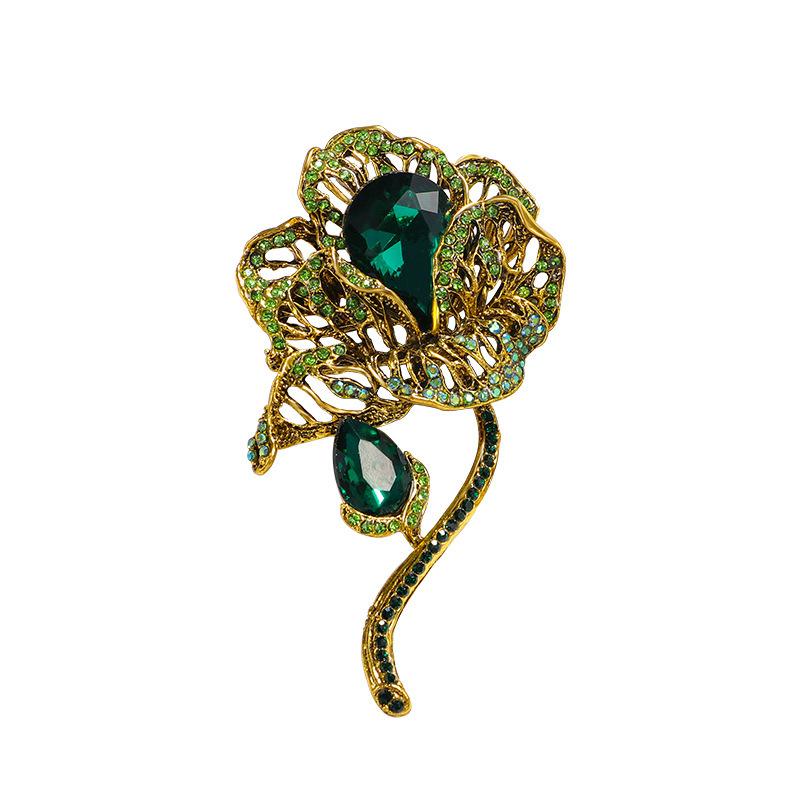 Niche Design Ретро Цветок Кристалл Брошь Женская Атмосфера Античная Лотос Брошь Булавка Аксессуары