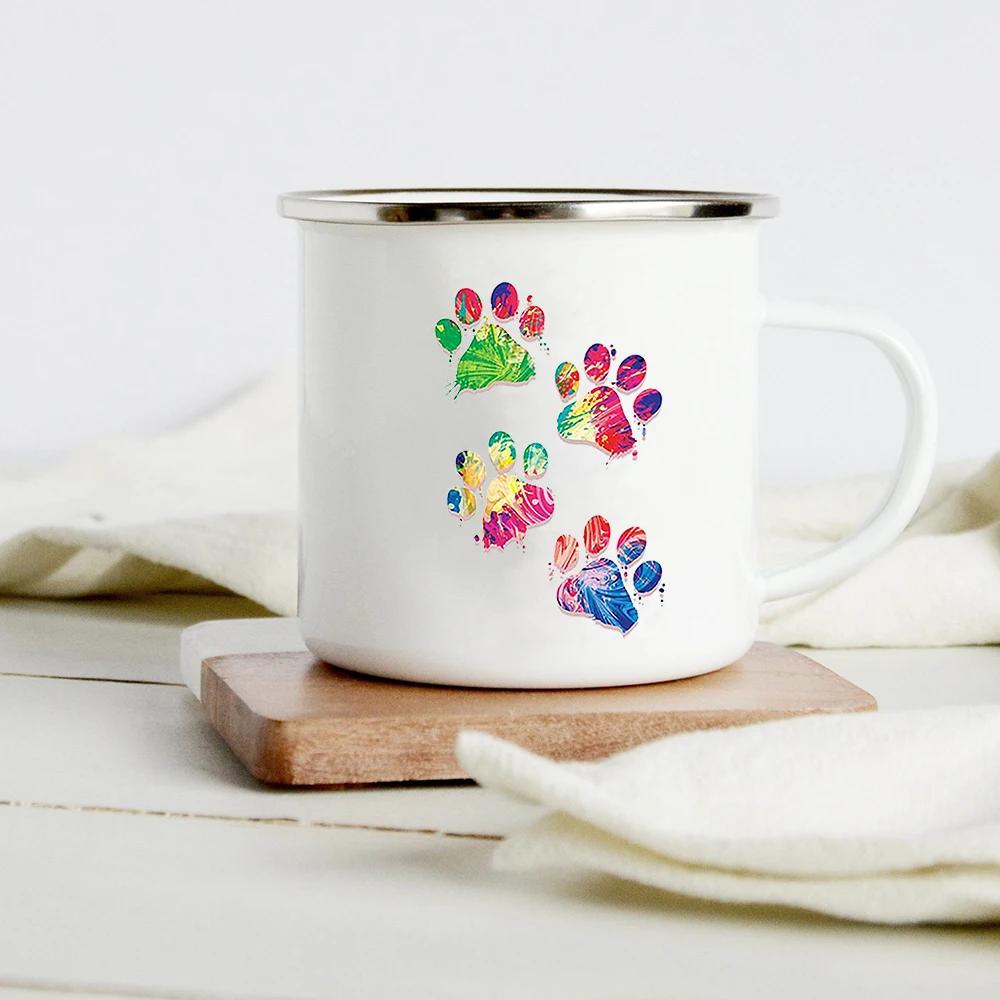 Peace Love Dogs Print Креативные эмалевые кофейные кружки с изображением мультяшных такс Собачьи лапки для вечеринок Пиво Сок Молоко Чашки Подарки на день рождения другу