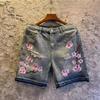 ZYLLO Готические Мужские Женские Джинсовые Шорты с Вышивкой Сакуры Y2K Джинсы Харадзюку Хип-Хоп Ретро Мешковатые Шорты Модные Повседневные Брюки