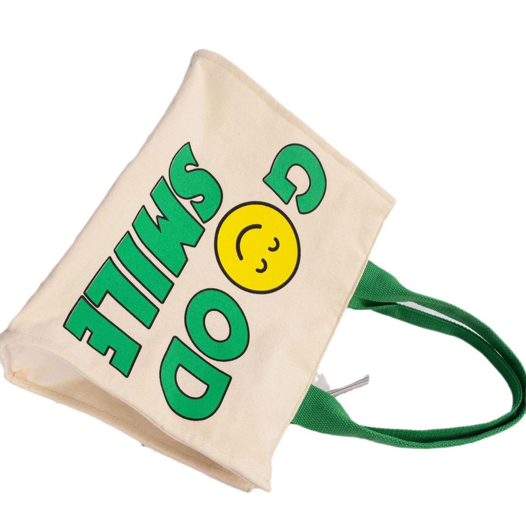 Модная большая холщовая сумка женская новая симпатичная сумочка литературная и универсальная маленькая квадратная сумка с изображением смайлика