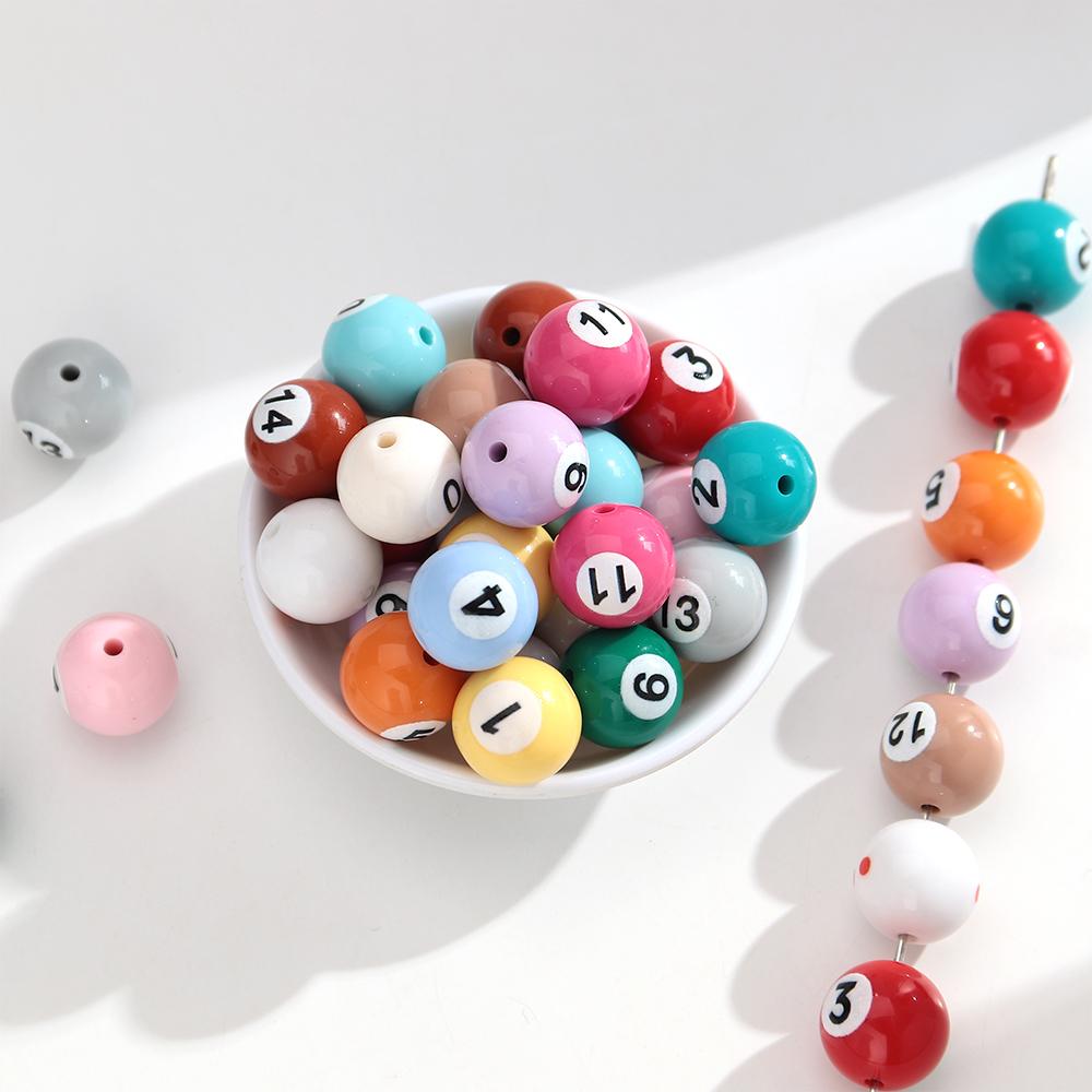 16mm Acrylic Billiard Ball Number Beads, Pool Ball Style Loose Spacer Beads for DIY Bracelet Necklace Jewelry Making Supplies