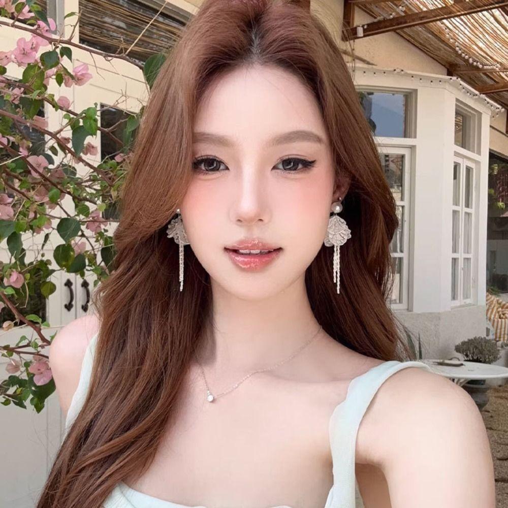 Peach Tea Color Tassel Earrings Blue Petal Design Fashion Jewelry Zinc Zinc Alloy Earrings Women's Jewelry
