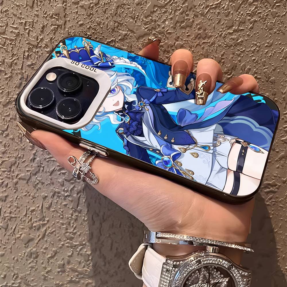 Чехол для телефона Furina Genshin Impact Для IPhone 17 16 15 14 13 12 11 Plus Pro Max Многоцветный Лазерный Аврора Ударопрочный Funda Чехол