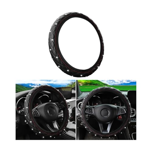Bling Car Steering Wheel Cover Non-Slip Elastic Stretch Leather Auto Steering Wheel Protector Sparkling Diamond Vehicle Decor Accessories for Women