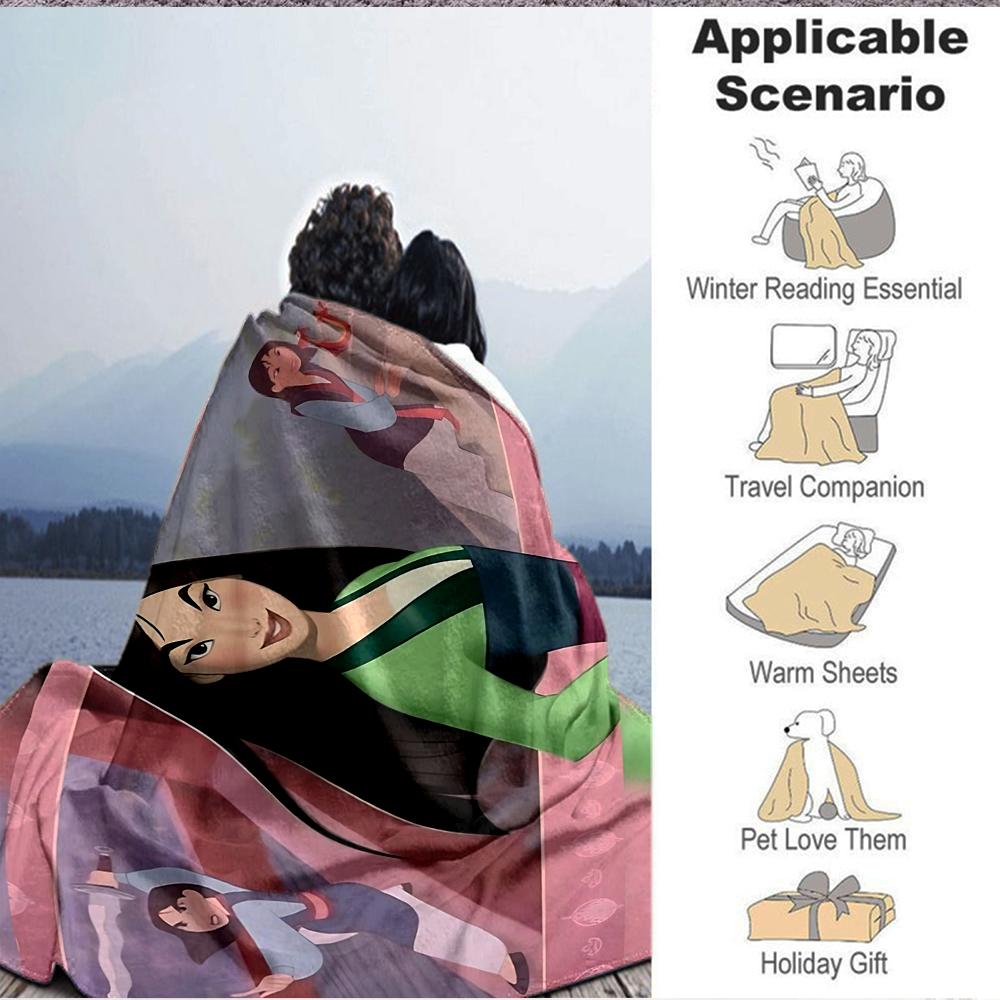 1Pc Princess Mulan'S Adventure Flannel Blanket, Soft And Comfortable, Casual Warm, Camping Travel, Christmas, Halloween Xmas Gift Y1130