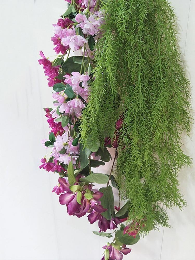 2 шт. 100 см зеленое растение, поддельное настенное висение, трава, длинная лоза, искусственные растения, пластиковые листья для домашнего сада, свадебного декора