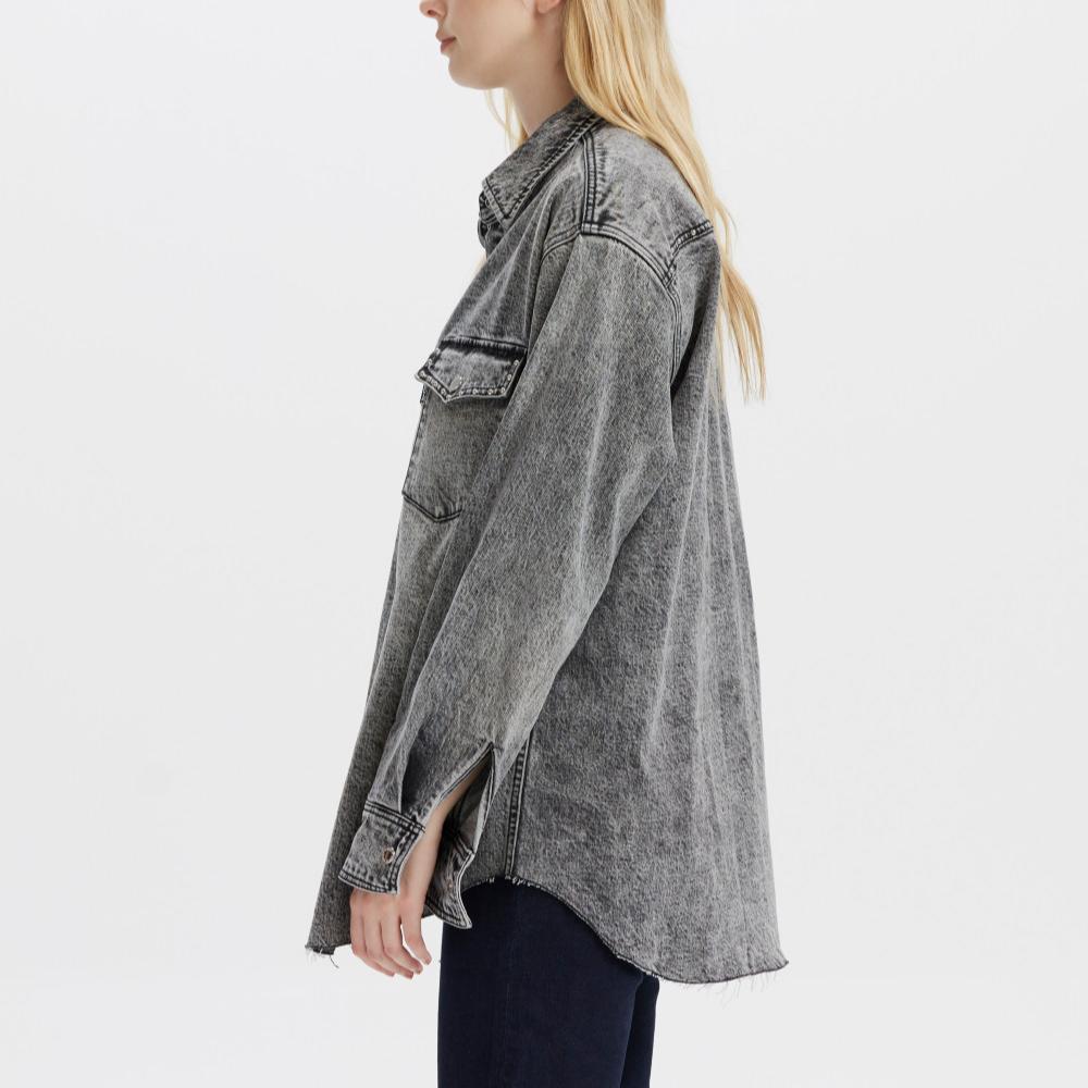 Levis Серия Rock & Roll Повседневная джинсовая куртка с лацканами, с подолом, с эффектом потертости, однобортная, Женские куртки 002Z1-0000