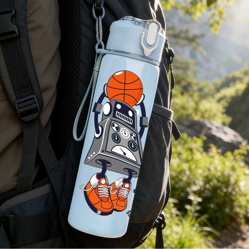 1PC Dream Team Basketball Sport Cartoon Pattern 750ml Color Plastic Sports Water Bottle Leakproof Flip Straw Lid Suitable for Sports Office Home Use