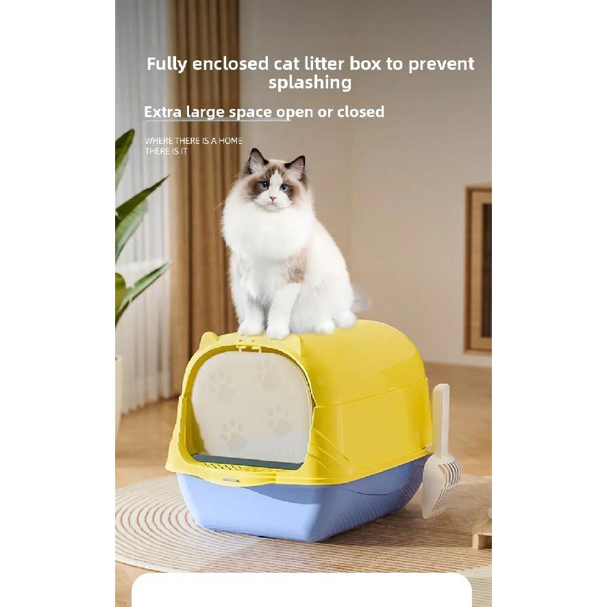 Extra Large Enclosed Cat Litter Box with Anti-Splash Removable Flip-Lid Cat Toilet with Litter Scoop