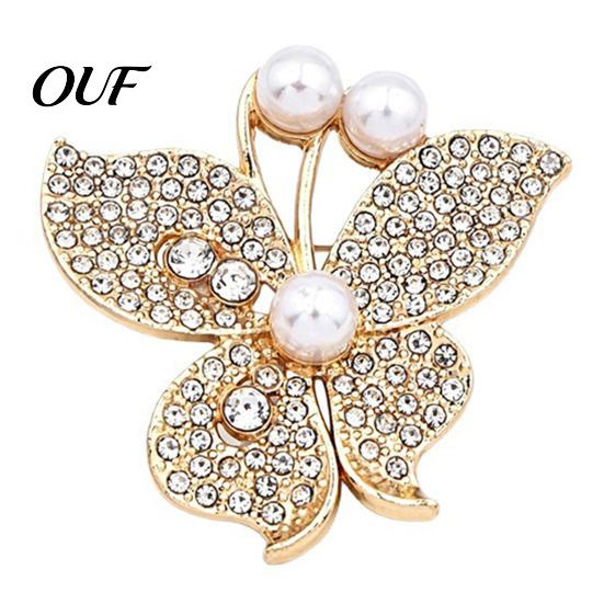 Animal Coats Brooch Women Butterfly Pin, Shape Lapel Pin with Decorative Alloy Faux Pearls Rhinestones, Jewelry Accessory for Dresses Jackets