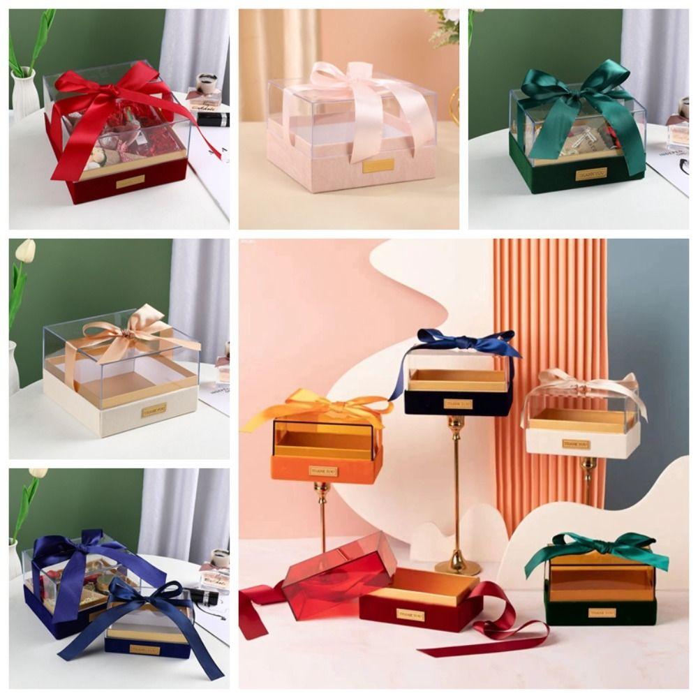 Квадратная подарочная коробка с ручкой Прозрачный бант Коробка для подарка Легкая роскошь Акриловая подарочная коробка Детский праздник