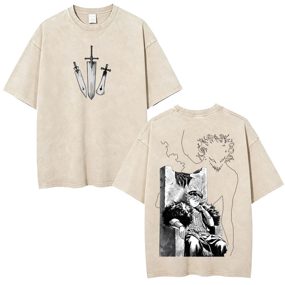 Japan Anime Black Clover Yami Sukehiro Vintage Washed T Shirts Men Women Clothing Fashion Cotton Oversized Short Sleeve T-shirts