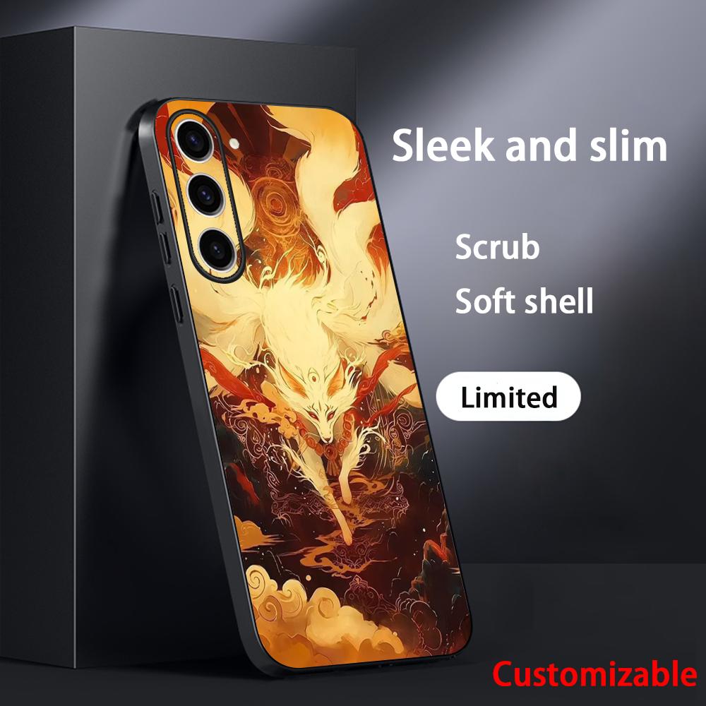 Nine-tailed fox art fashion design Phone Case For Samsung Galaxy S26 S25 S24 S23 S22 S21 Plus Ultra Note20 Soft Black