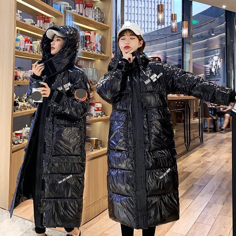 Women's Autumn And Winter Fashionable Glossy Knee Length Cotton Jacket Medium Length Thickened Cotton Coat