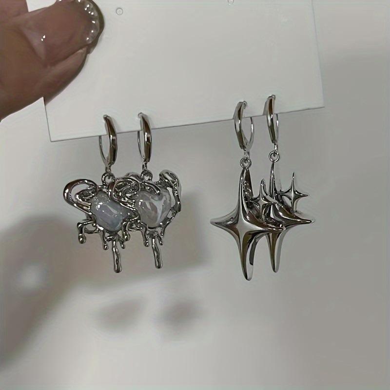 Простые серьги-звездочки серебристого цвета для женщин, девушек, серьги-кольца в форме сердца с опаловым камнем, панк, Y2K, милые, для повседневной носки, украшения, подарки для вечеринок