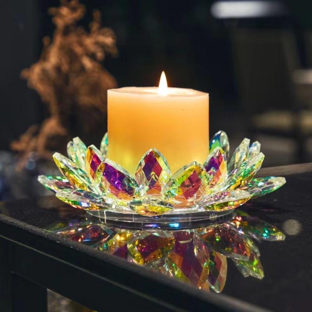 Colorful Crystal Lotus Ornament Thicken Crystal Lotus Candlestick Office Meditation