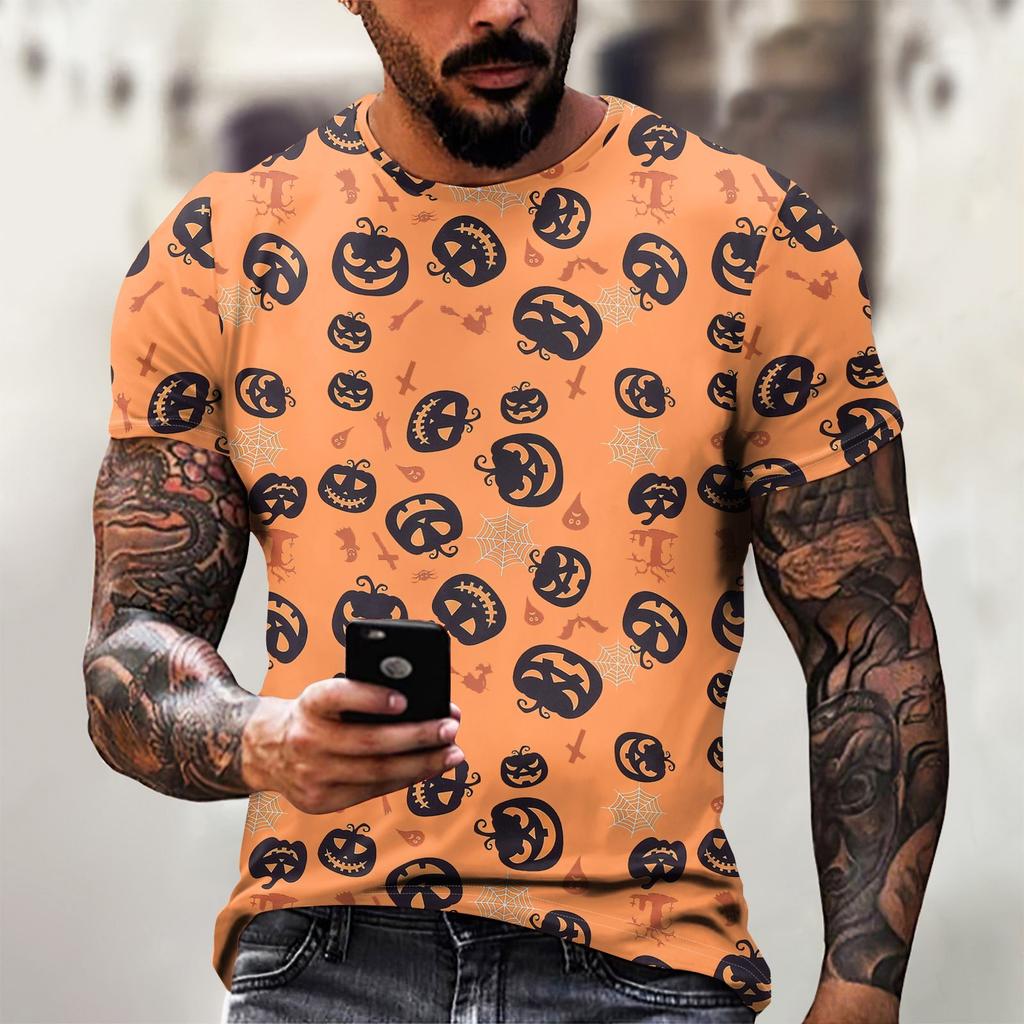 Halloween T Shirt Men's Casual Round Neck Blood Splatter Pattern Tops Horror Bloody Printed Short Sleeve Tops