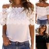 Элегантная женская блузка-футболка с кружевом и вырезами, с короткими рукавами и открытыми плечами, для летних прогулок
