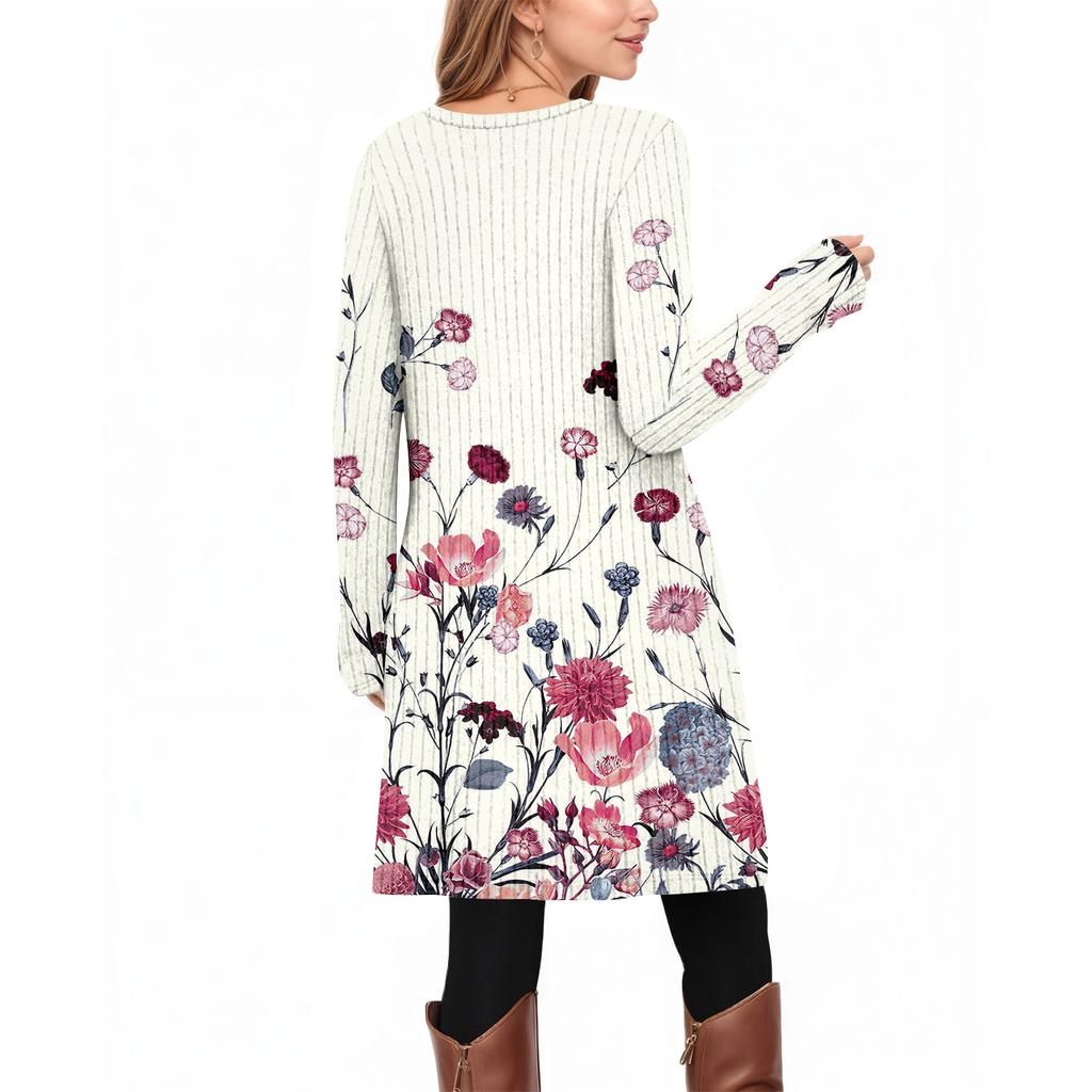 Женское модное повседневное платье-туника с длинным рукавом и карманами, платье с боковыми пуговицами