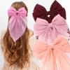 Elegant Chiffon Mesh Large Bow Hair Clips for Women Girls Solid Satin Valentine's Day Ponytail Bowbots Hairpin Hair Accessories