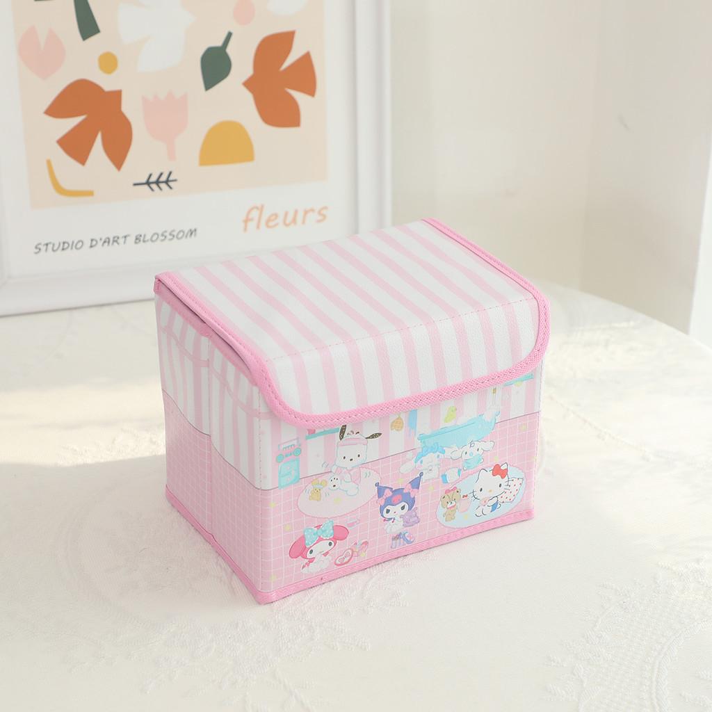 Hello Kitty Kuromi Cinnamoroll Melody Узор в клетку Складной откидной ящик для хранения для офиса и спальни
