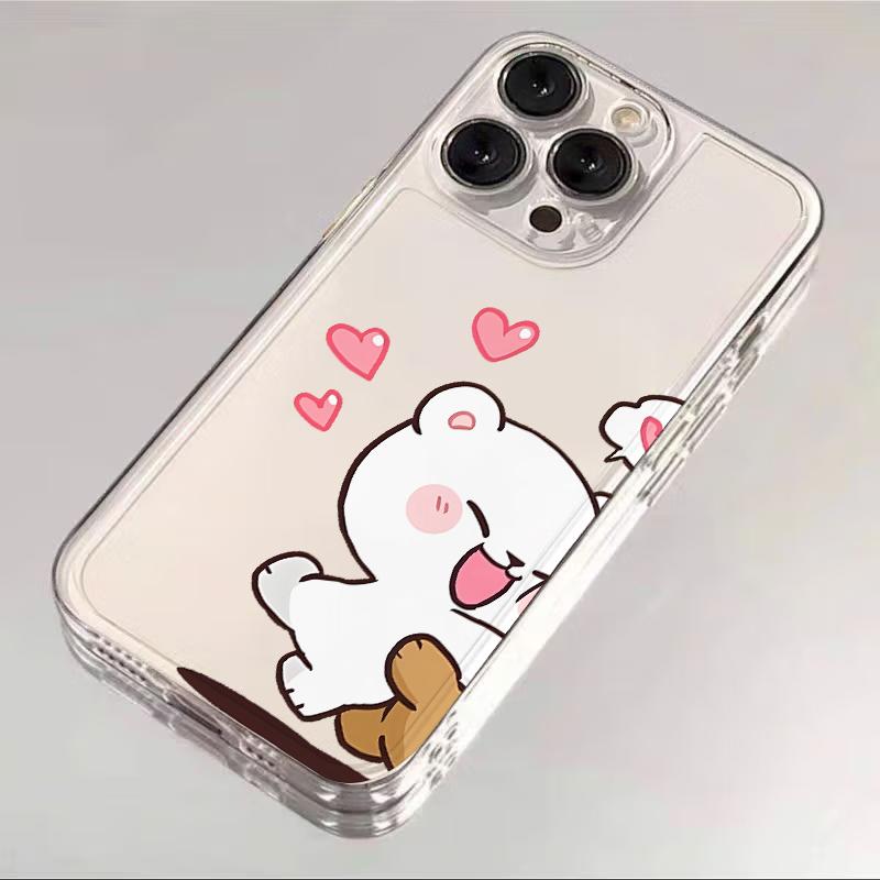 Милый Мультяшный Медведь Веселая Пара Чехол Для Телефона Для IPhone 17e Air 17 16 16e 13 12 11 Pro Max 15 14 Plus Прозрачный Мягкий Защитный Чехол