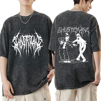 Ghostemane Двусторонний принт Стиранная футболка Мужская Женская Мода Хип-хоп Футболки Металл Рок Винтажная Потертая футболка Уличная одежда