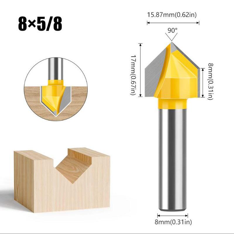 Хвостовик 8 мм Угол 90 градусов V-образная канавка Шаблон V-образная фреза для V-образного фрезерования очистка заподлицо обрезка углов скругление кромок галтельные фрезы инструменты