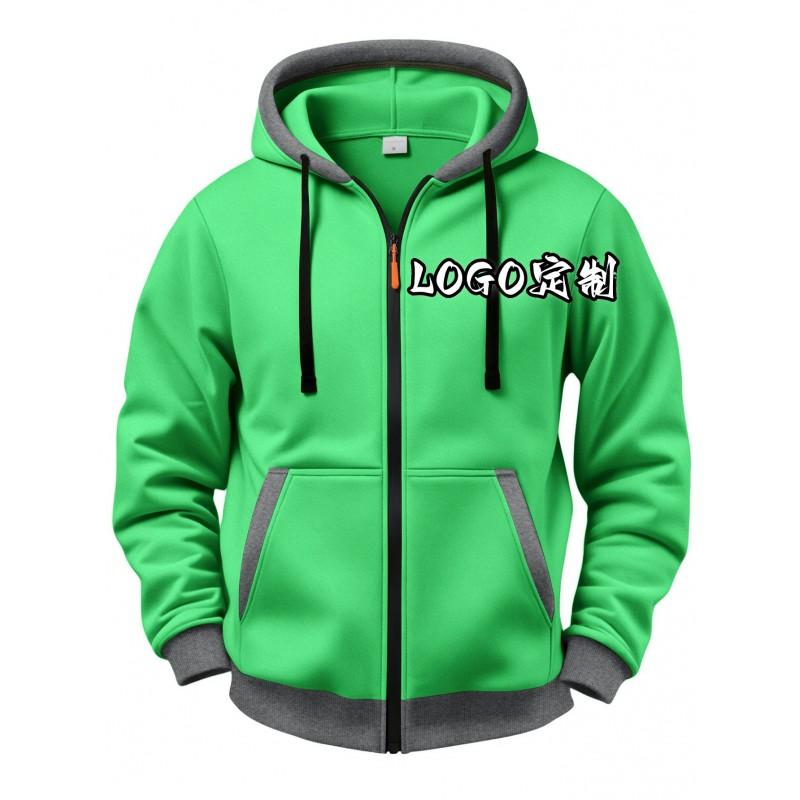 Mens Hooded Zip-Up Sweatshirt Teens Adults Thickened Casual Long Sleeve Pullover In Solid Colors Fall Winter Wear