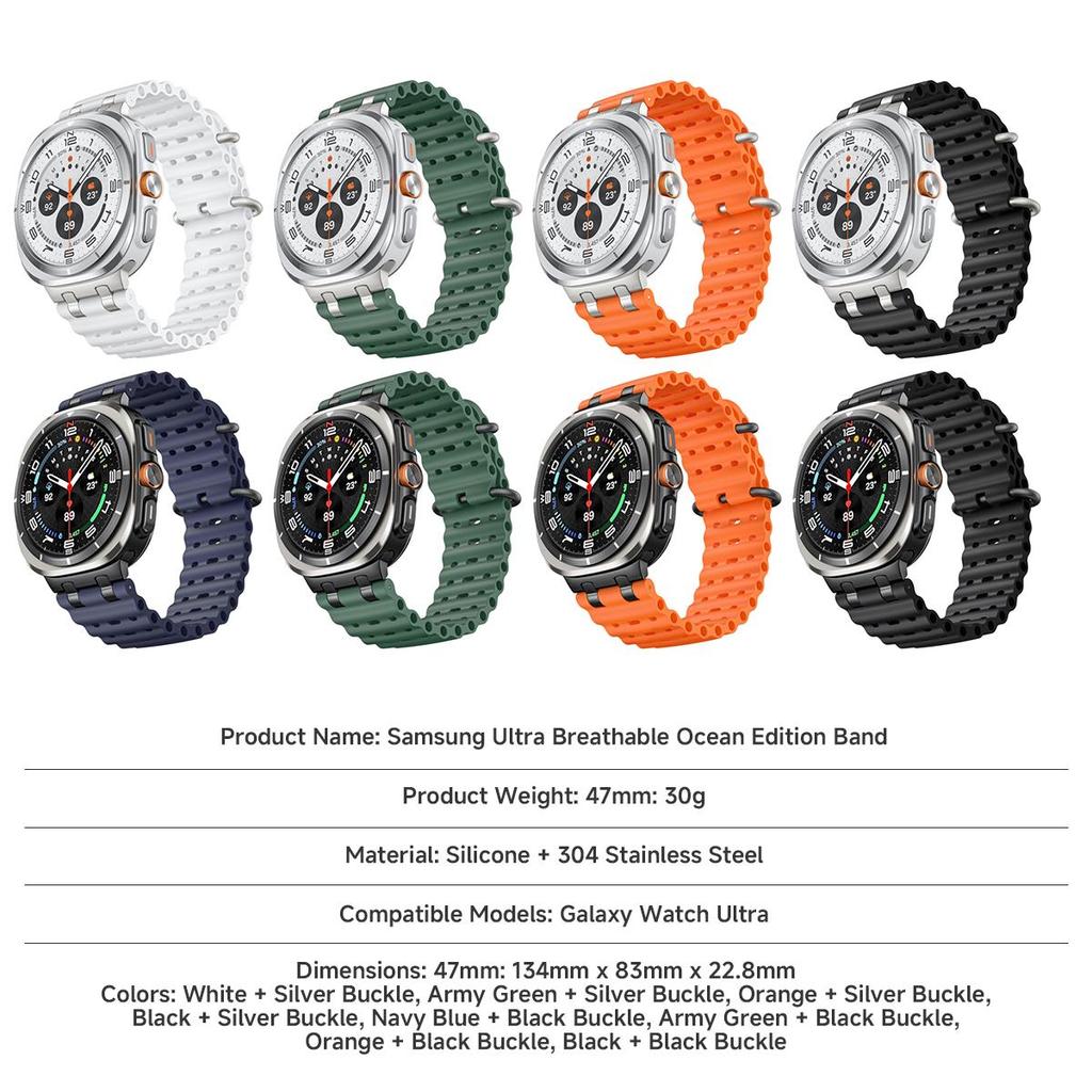 Силиконовый ремешок Ocean для Samsung Galaxy Watch 7 Ultra 47 мм Мягкий дышащий браслет Correa Для Galaxy Watch Ultra 2026 Ремешок