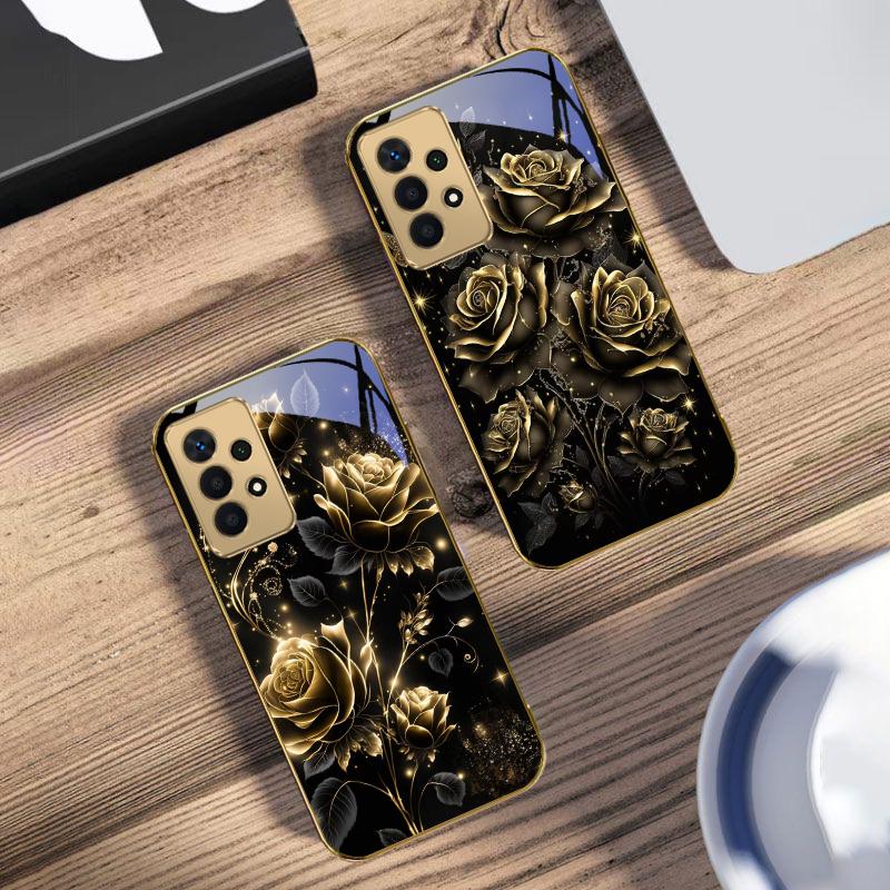 Блеск, как драгоценный камень, Для Samsung A 01 52S A04 A05S A10 A12 A13 22 23 24 36 42 M02 Note 10 20Ultra 8 9 Золотой стеклянный чехол для телефона